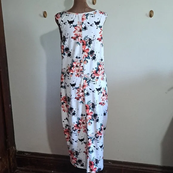 B15 Minette Red And White Foral Print Pullover Midi Dress Size 3X Stretch - Picture 5 of 9